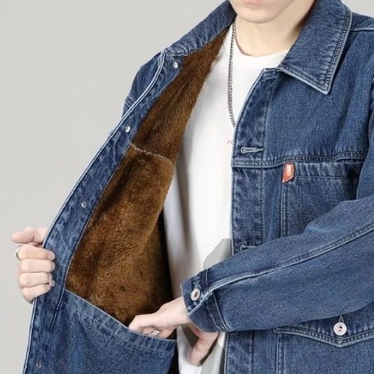  ゆったりシルエット裏地ボア付きデニムジャケット