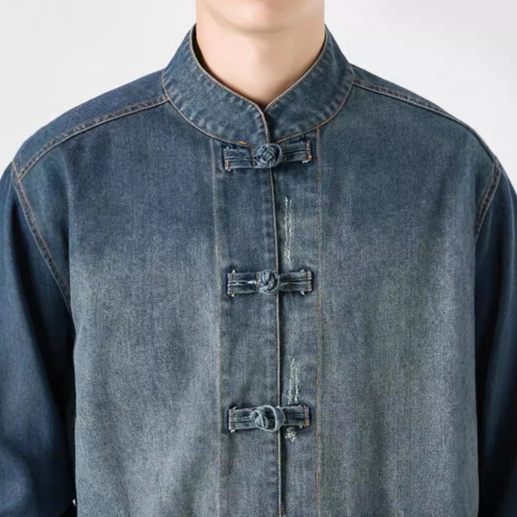  チャイナボタン装飾オーバーサイズデニムジャケット