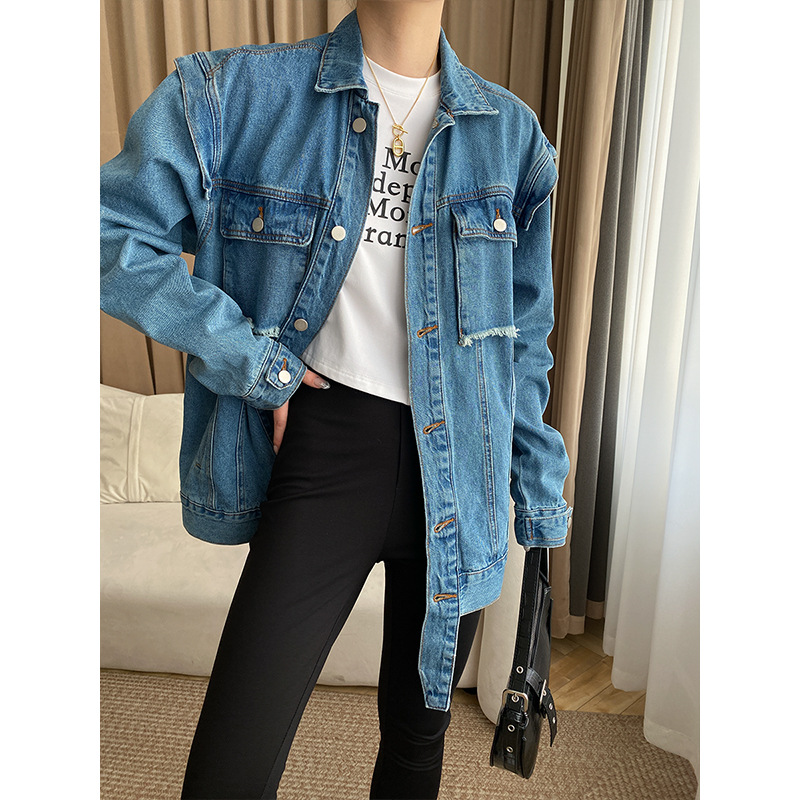 デニムジャケット ダメージ加工ゆったりシルエットデニムジャケット