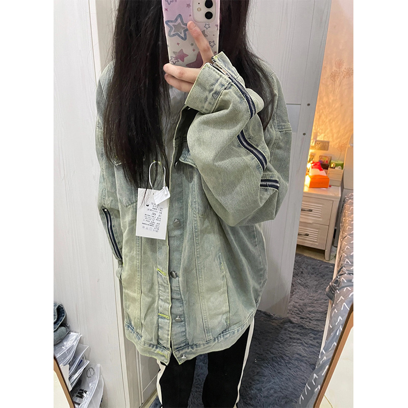 デニムジャケット ゆったりシルエット袖ジッパーデニム
