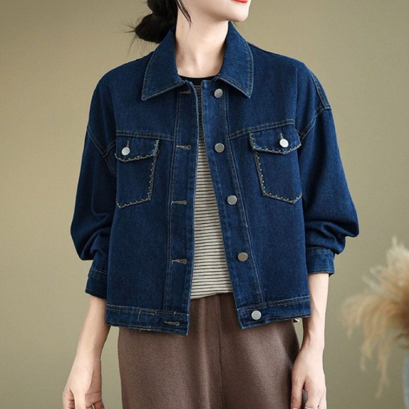 デニムジャケット ゆったりシルエット胸ポケット付きデニムジャケット