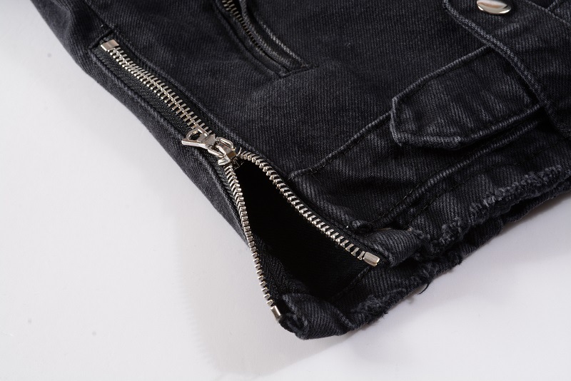 メンズライダース風デニムジャケット ショート丈ベルト付き