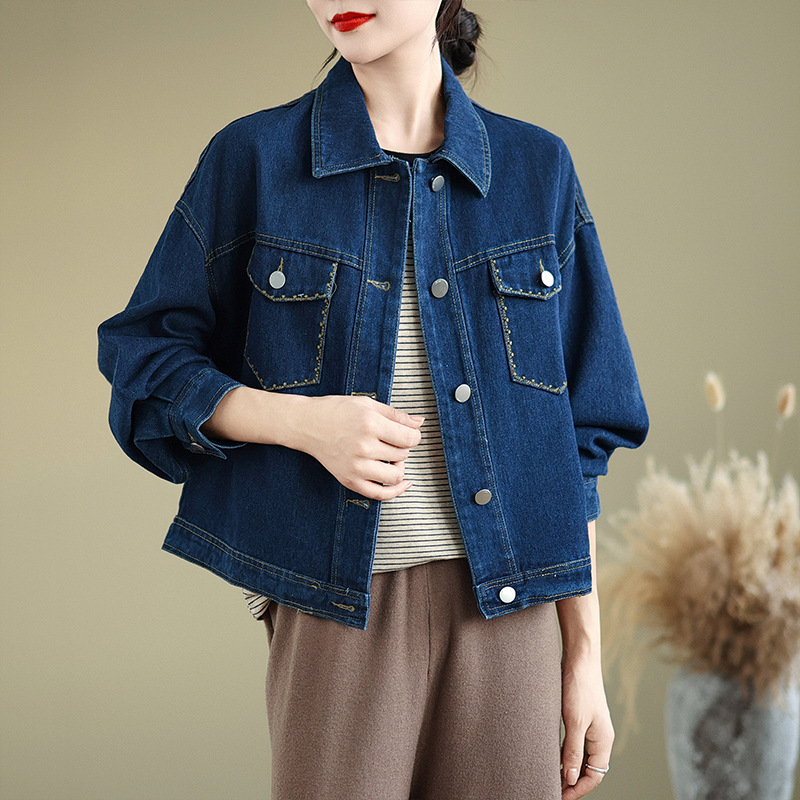 デニムジャケット ゆったりシルエット胸ポケット付きデニムジャケット