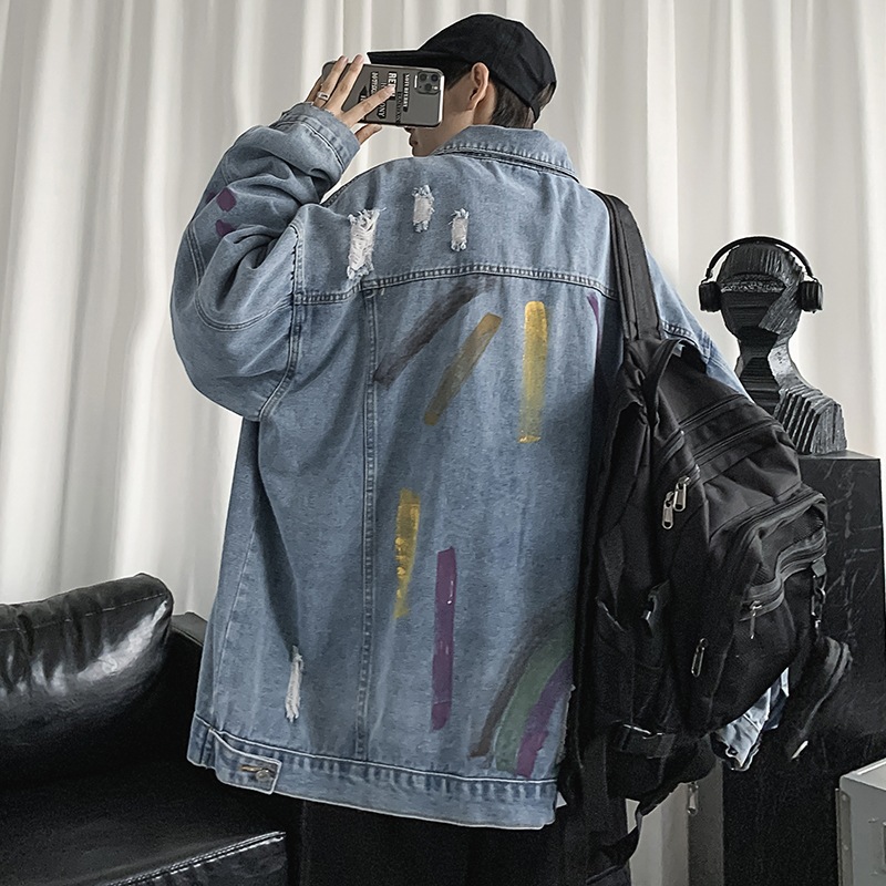 デニムジャケット アートペイント加工ダメージデニムジャケット