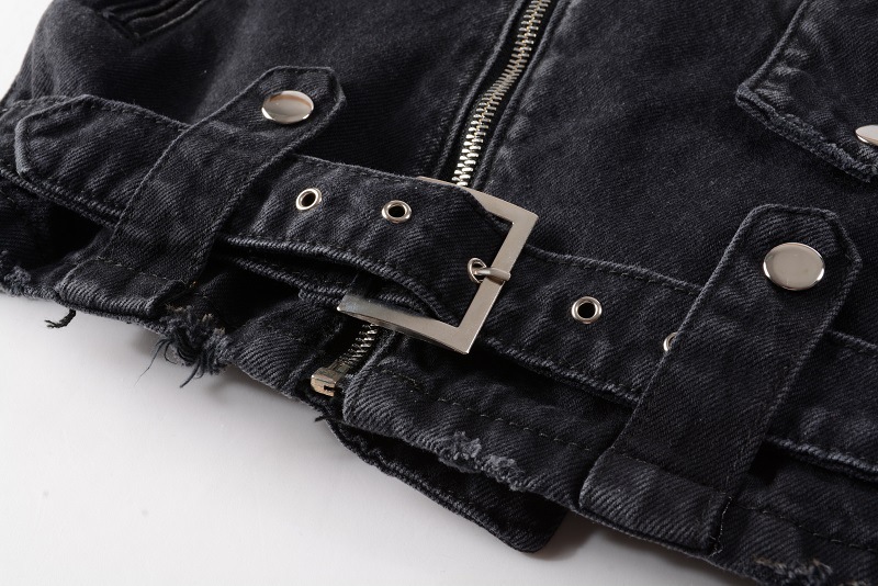 メンズライダース風デニムジャケット ショート丈ベルト付き