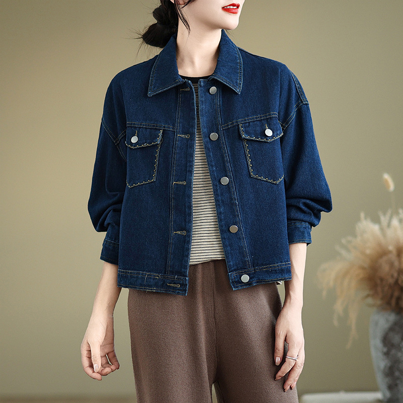 デニムジャケット ゆったりシルエット胸ポケット付きデニムジャケット