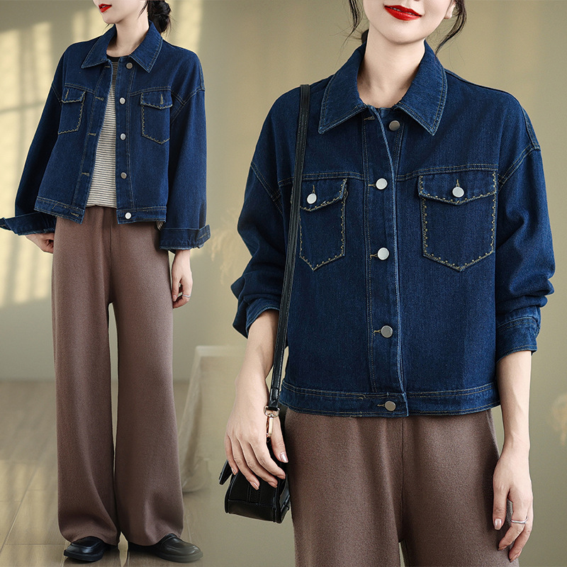 デニムジャケット ゆったりシルエット胸ポケット付きデニムジャケット