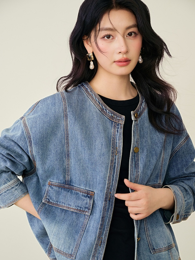 デニムジャケット ノーカラーポケットデニムジャケット