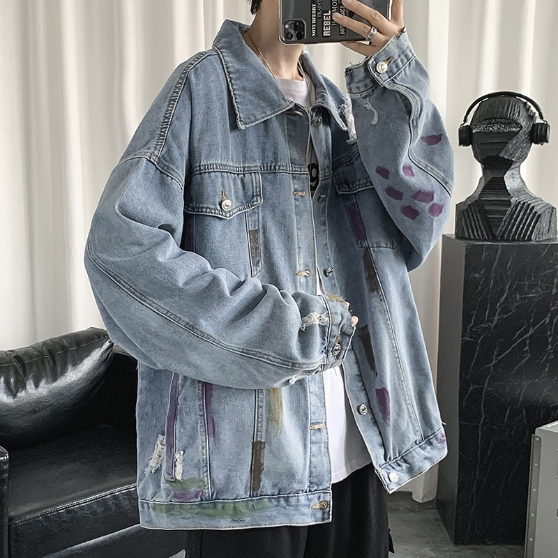 デニムジャケット アートペイント加工ダメージデニムジャケット
