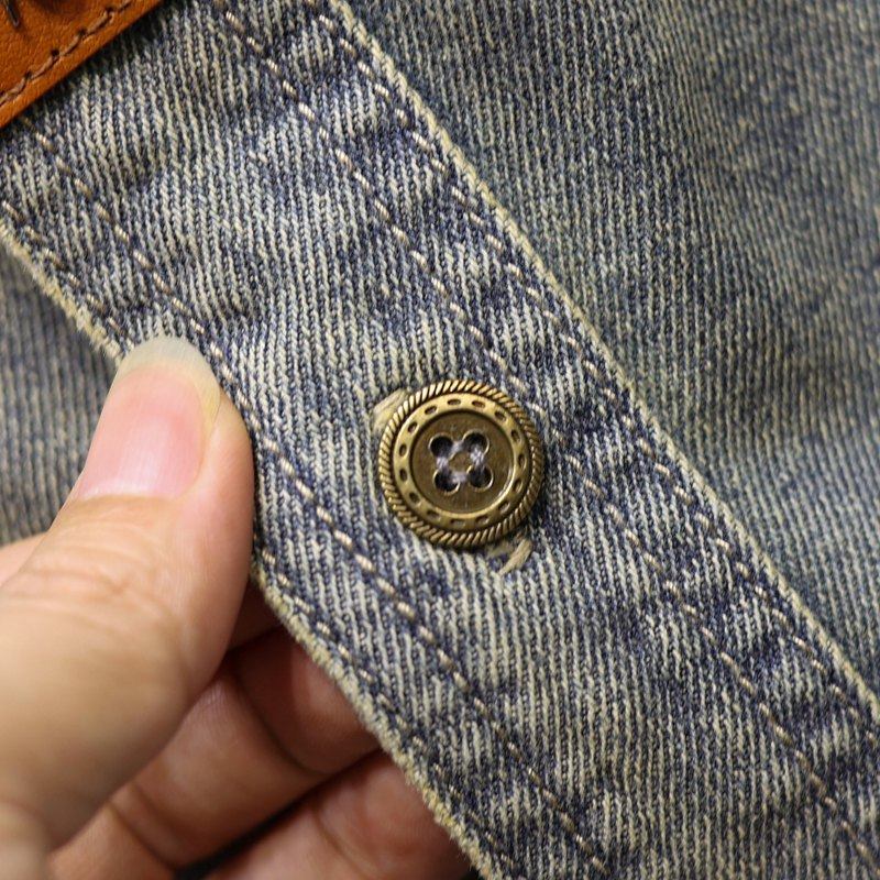 デニムジャケット半袖 ビンテージ風胸ポケット付き半袖デニムジャケット