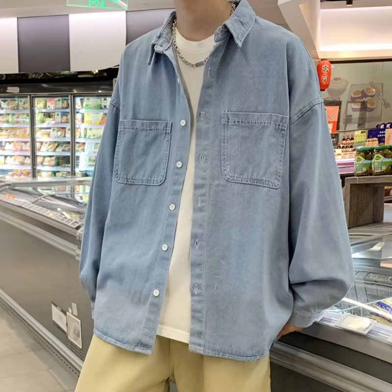 デニムジャケット ゆったりシルエット胸ポケットシャツ