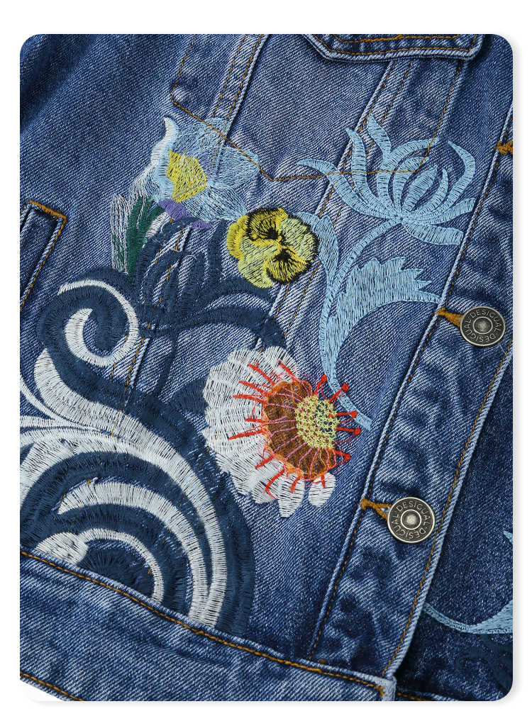 デニムジャケット 花模様刺繍デニムアウター