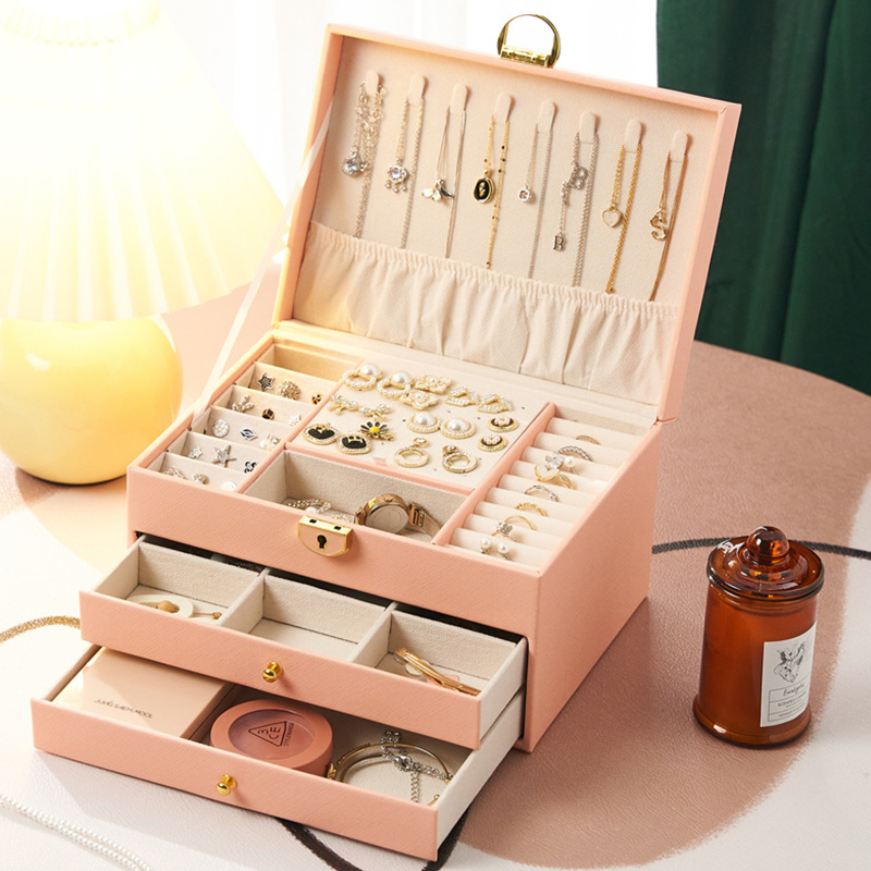 レザー製ジュエリーボックス 鍵付き大容量収納ケース