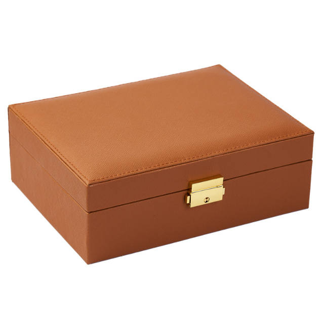 レザー製ジュエリーボックス 鍵付き 大容量 二段式 鏡付き