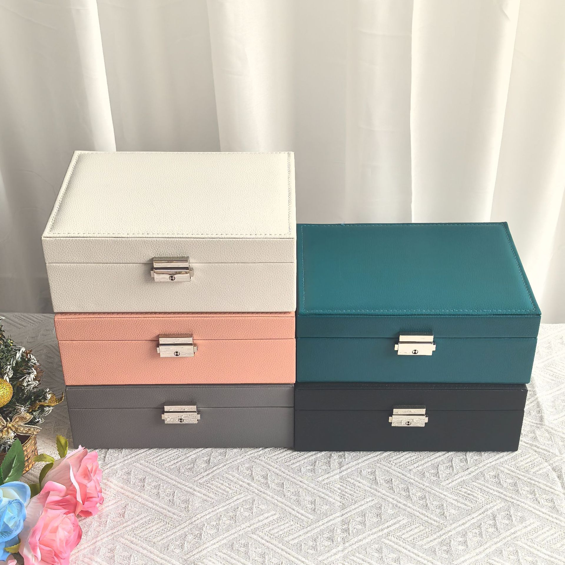 布製ジュエリーボックス 多収納フラップ型アクセサリーケース