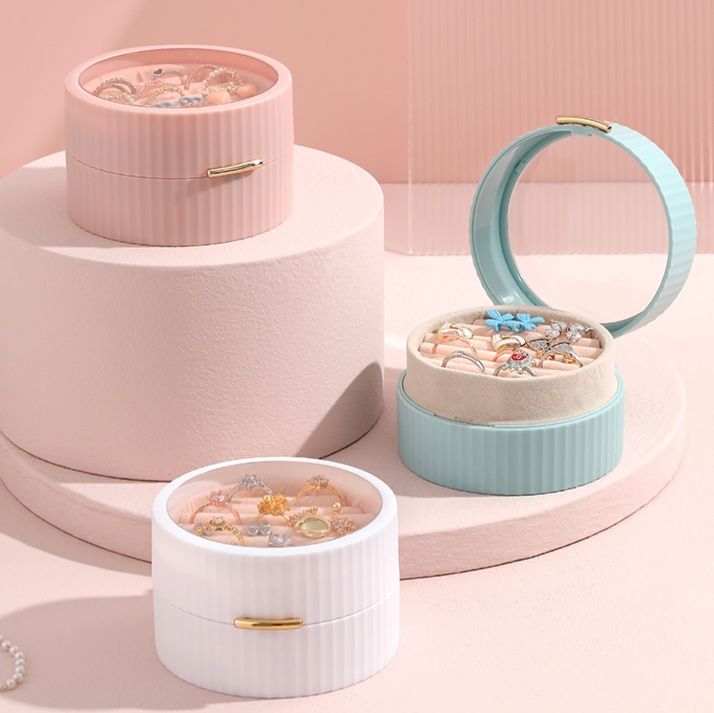 円形　ストライプデザイン　アクセサリーケース　透明蓋