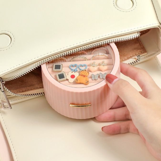 円形　ストライプデザイン　アクセサリーケース　透明蓋