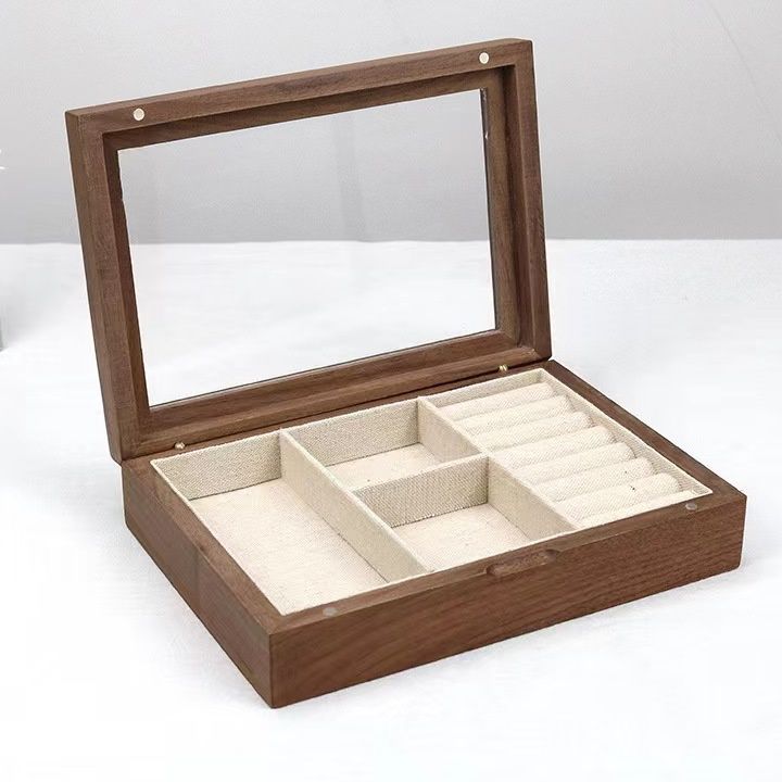ジュエリーボックス 透明蓋付き木製仕切り収納ジュエリーボックス