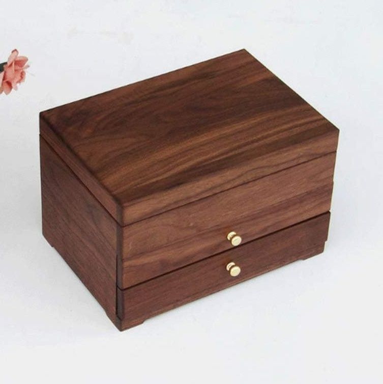ジュエリーボックス 二段引き出し付き木製仕切り収納ジュエリーボックス