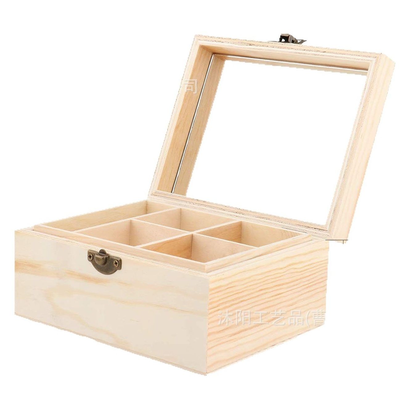 ジュエリーボックス 天然木目調透明蓋付き四つ仕切りジュエリーボックス