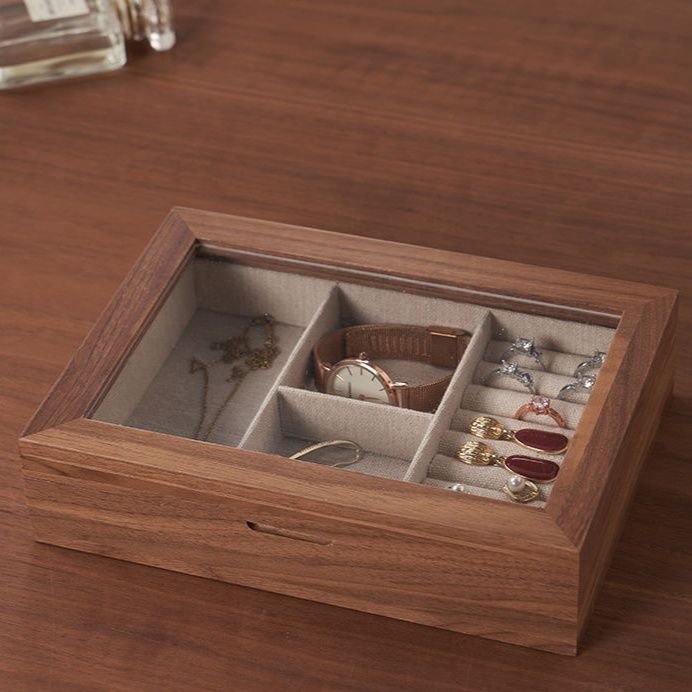 ジュエリーボックス 木製透明窓付き仕切り型ジュエリーボックス