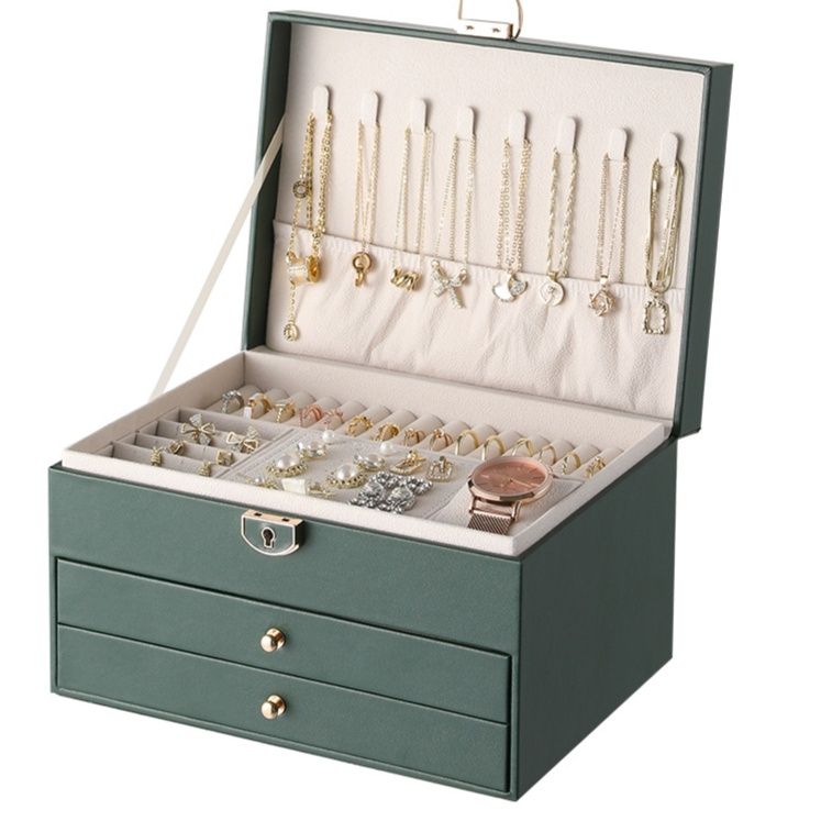 ジュエリーボックス 木製三段引き出し付き大容量ネックレス収納ジュエリーボックス