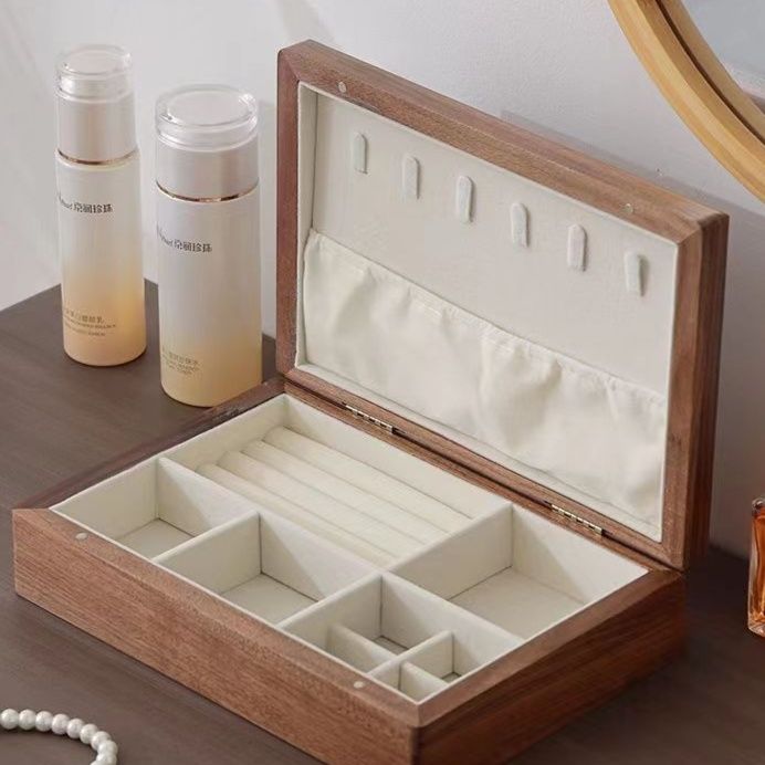 ジュエリーボックス 木製天然木フック付き仕切りジュエリーボックス