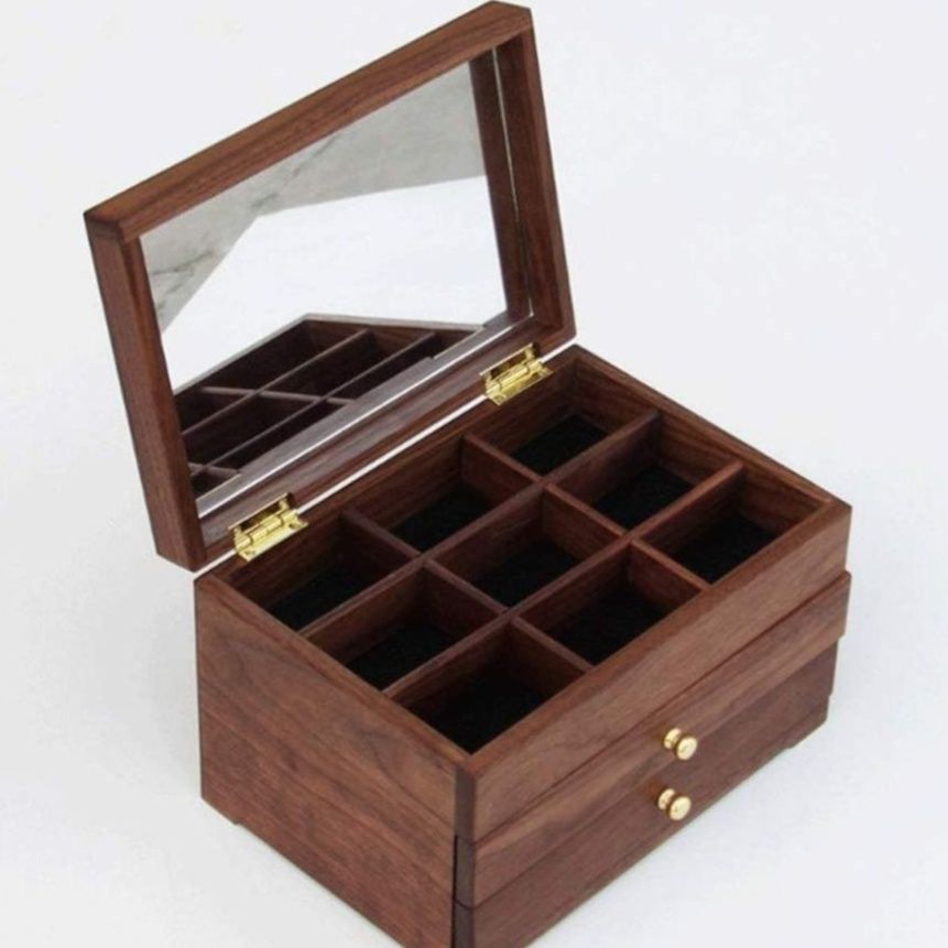 ジュエリーボックス 二段引き出し付き木製仕切り収納ジュエリーボックス