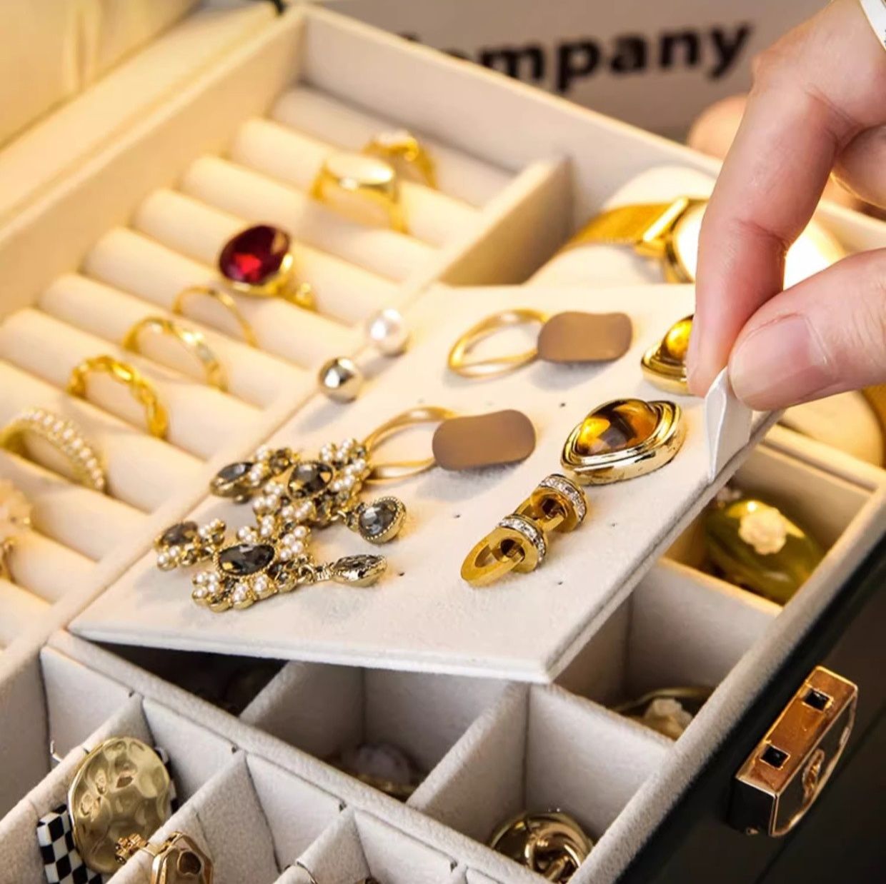 ジュエリーボックス 三段式多機能レザー張りジュエリーボックス