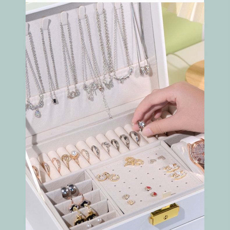 ジュエリーボックス 三段式多機能レザー張りジュエリーボックス