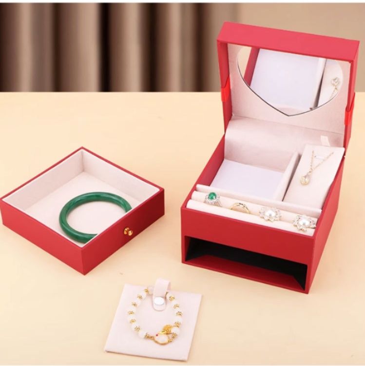 ジュエリーボックス ハート型ミラー付き多段引き出し宝石箱