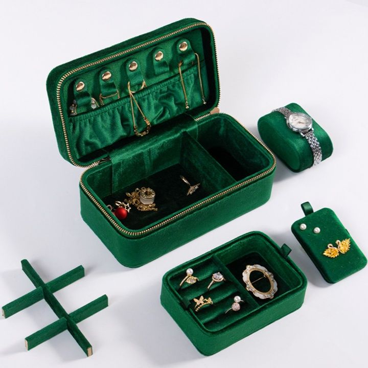 ジュエリーボックス アンティーク調高級ベルベット素材携帯用多機能宝石収納ケース