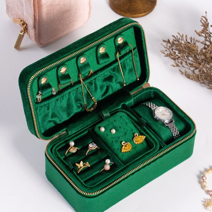 ジュエリーボックス アンティーク調高級ベルベット素材携帯用多機能宝石収納ケース