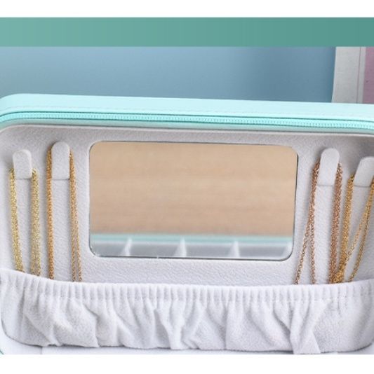 ジュエリーボックス 二段式ファスナー付き携帯用宝石収納ケース　レザー