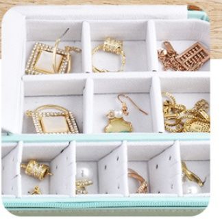 ジュエリーボックス 二段式ファスナー付き携帯用宝石収納ケース　レザー