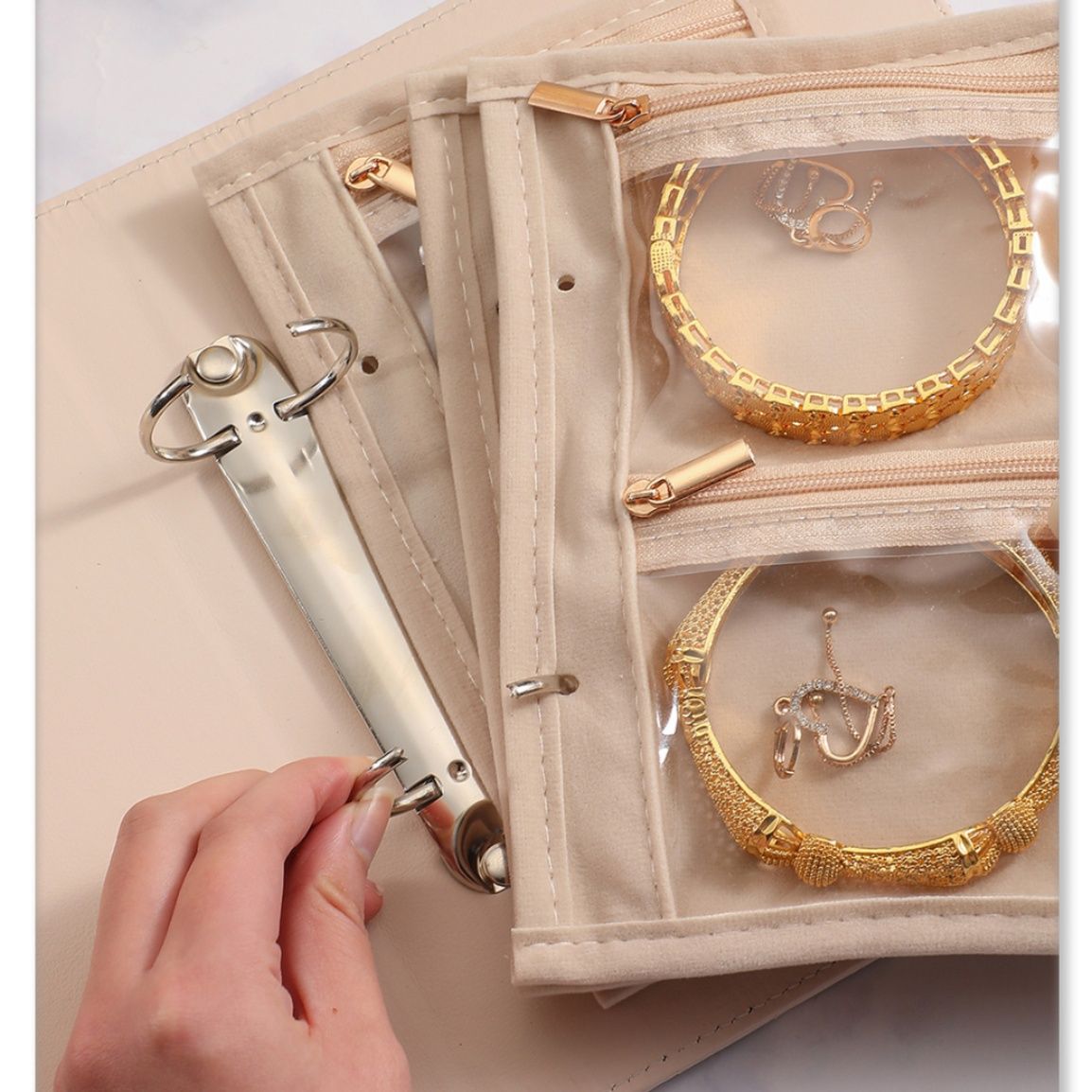 ジュエリーボックス キルティング型押し多段式ジュエリーボックス　レザー