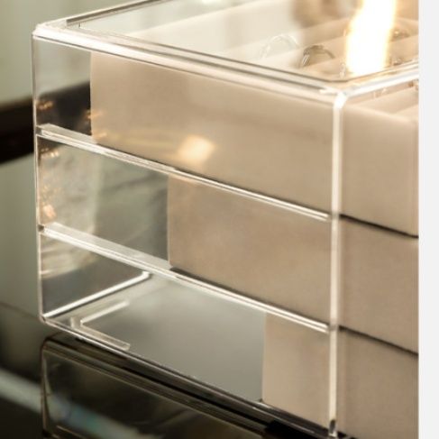 ジュエリーボックス 三段引き出し式透明蓋付きジュエリー収納ケース　アクリル