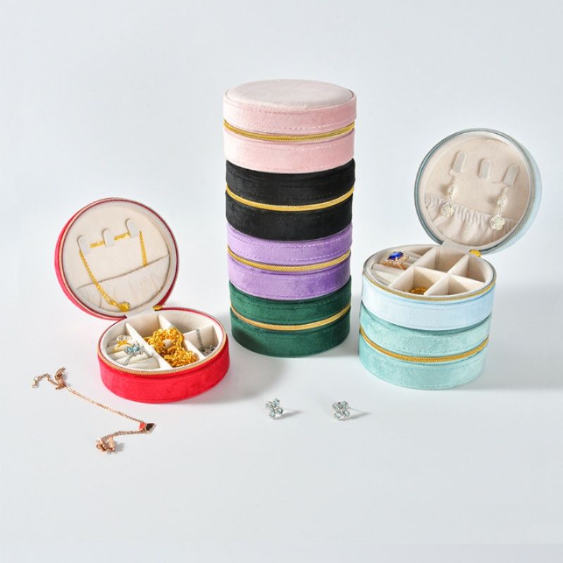 ジュエリーボックス 円形仕切り付き携帯用宝飾品収納ケース　アンティーク