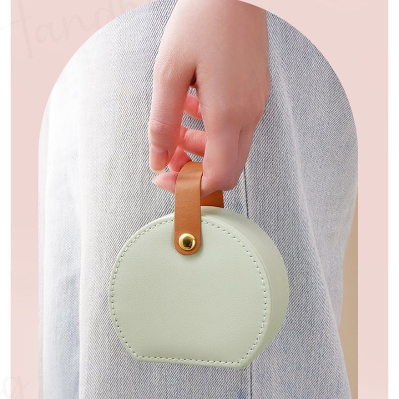 ジュエリーボックス 持ち手付き円形仕切りケース　レザー