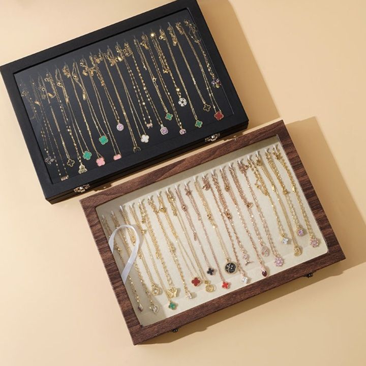 ジュエリーボックス透明蓋付きネックレス収納木製