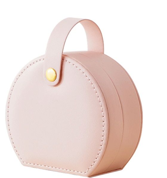 ジュエリーボックス 持ち手付き円形レザー製携帯用宝石収納ケース