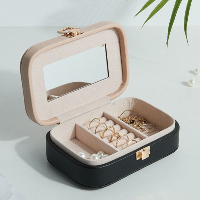 二段収納ミラー付き携帯用ジュエリーボックス 