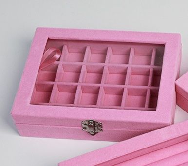 透明窓付き布製仕切り収納ジュエリーボックス