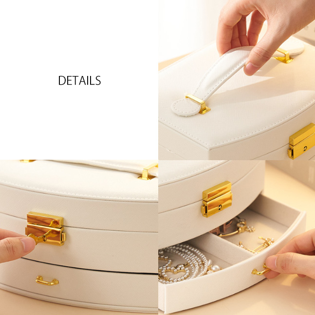 レザー製ジュエリーボックス 鍵付き大容量多層引き出し鏡付き宝石箱