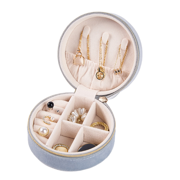 レザー 丸型 コンパクト ジュエリーボックス アクセサリーケース