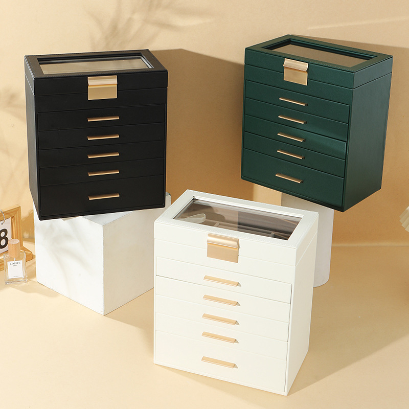 ジュエリーボックス アンティーク調六段引き出し式鏡付き大容量宝飾品収納箱