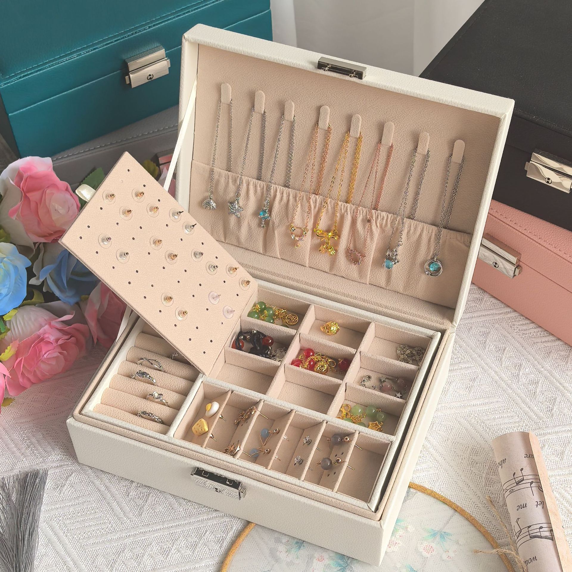 ジュエリーボックス 二段式多機能レザージュエリー収納ボックス