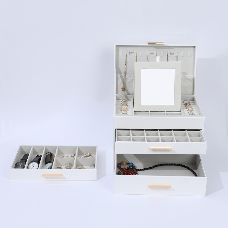 ジュエリーボックス 三段引き出し鏡付き多機能収納木製宝石箱