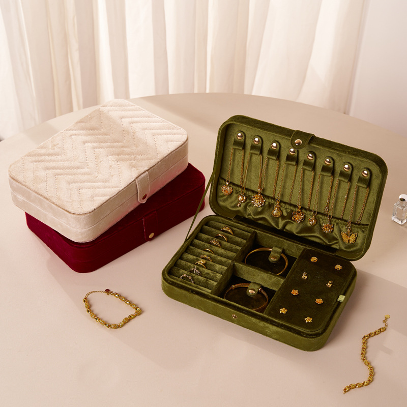 レザー調 格子模様の多機能アクセサリーボックス レザー |ジュエリー