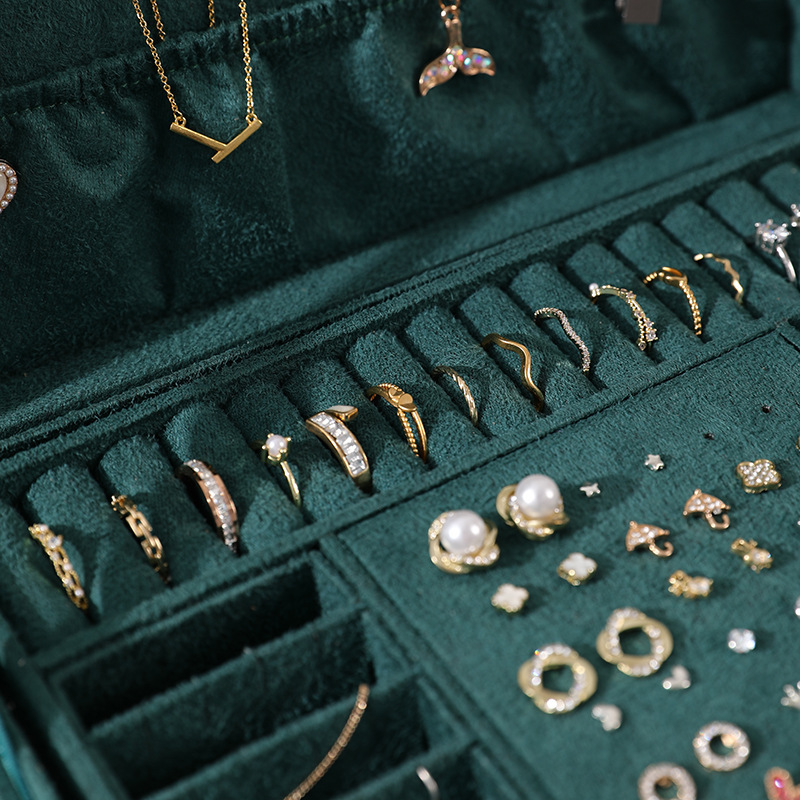 ジュエリーボックス 三段式ベルベット仕切り付き　アンティーク